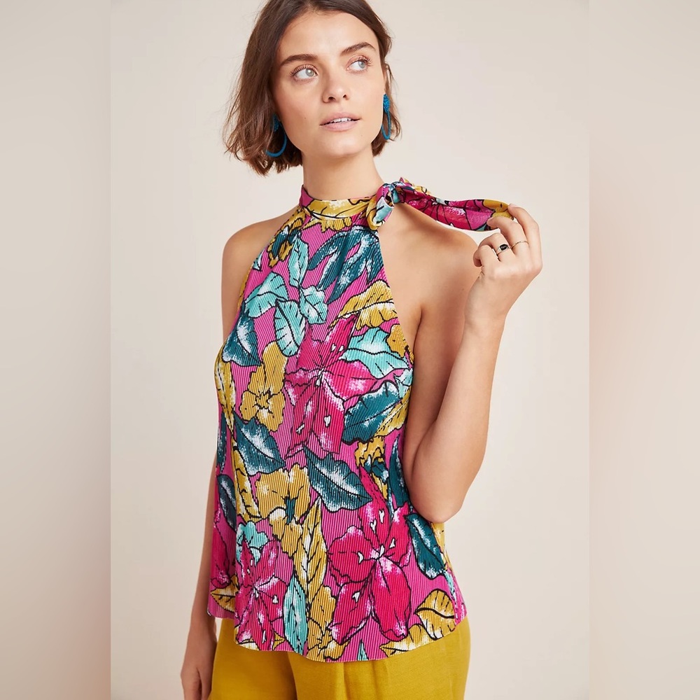 Maeve Gloucester floral print tie neck halter top size large